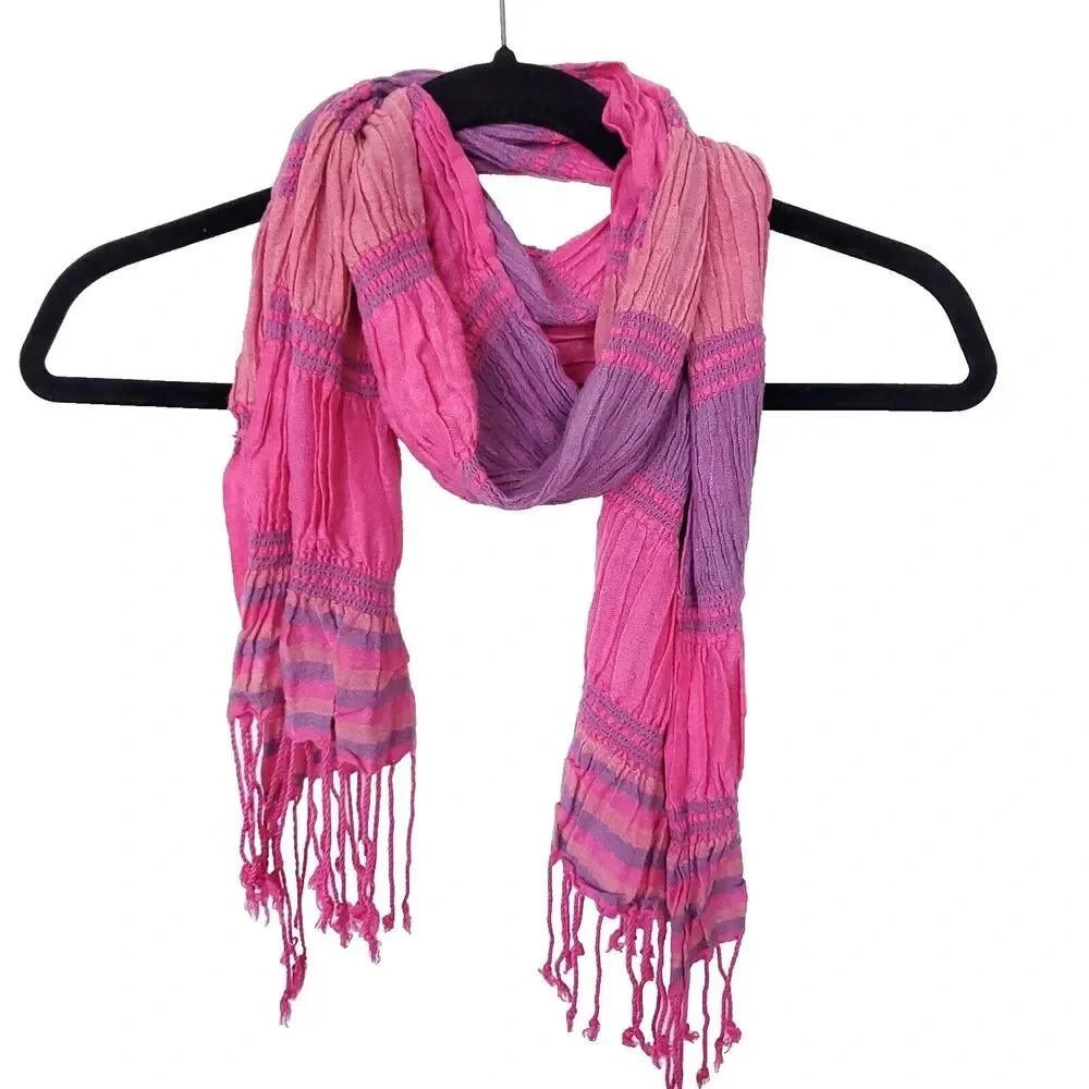 Scarf Purple Pink Blue Great Condition Fringe Stripes Fall Autumn Multi Color